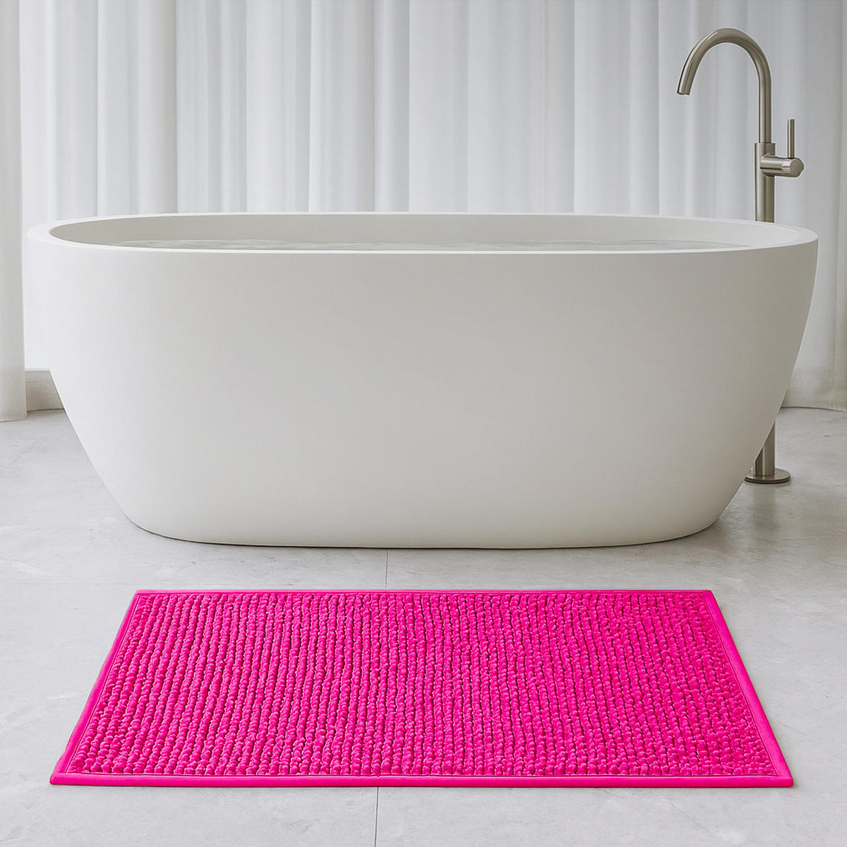 BADEMATTE Chenille 60x90cm Pink - Pink, Textil (90/60cm) - Bestlivings