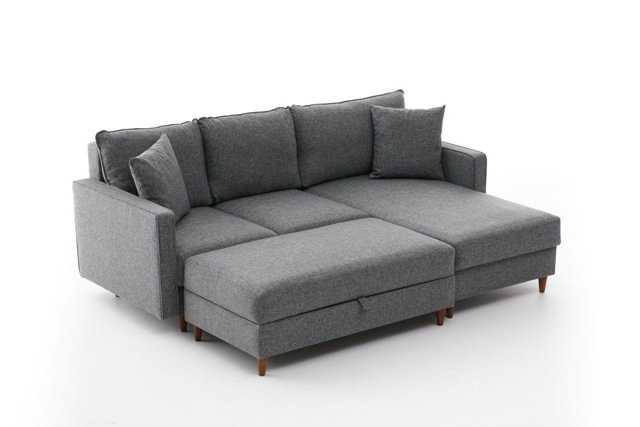 ECKSOFA mit Hocker, Schlaffläche - Walnussfarben/Braun, Holz/Kunststoff (155/210cm) - myHomelando