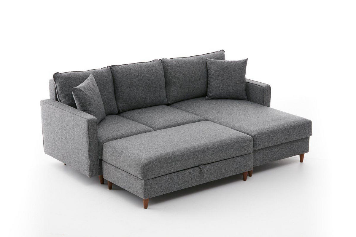 ECKSOFA mit Hocker, Schlaffläche - Walnussfarben/Braun, Holz/Kunststoff (155/210cm) - myHomelando