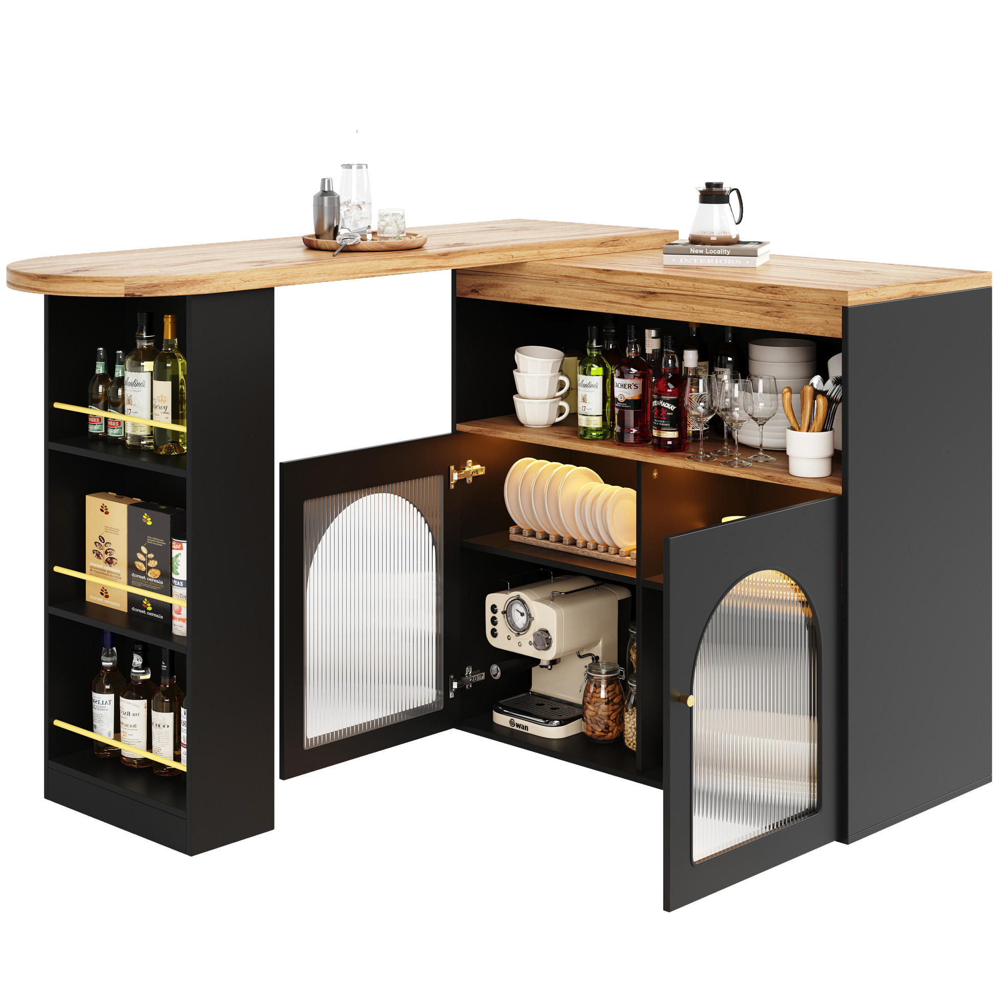 BEISTELLTISCH 138-193/105/39 cm Schwarz aus MDF drehbar mit LED-Lichtleiste - Schwarz, Holzwerkstoff (138/39/105cm) - OKMYHOME
