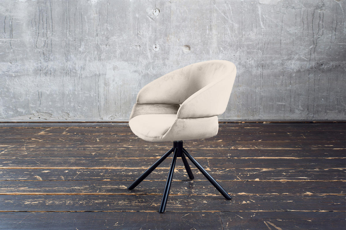 ESSZIMMERSTUHL LARA Cremeweiß Velvet - Creme/Schwarz, Kunststoff/Textil (61/82/62cm) - KAWOLA