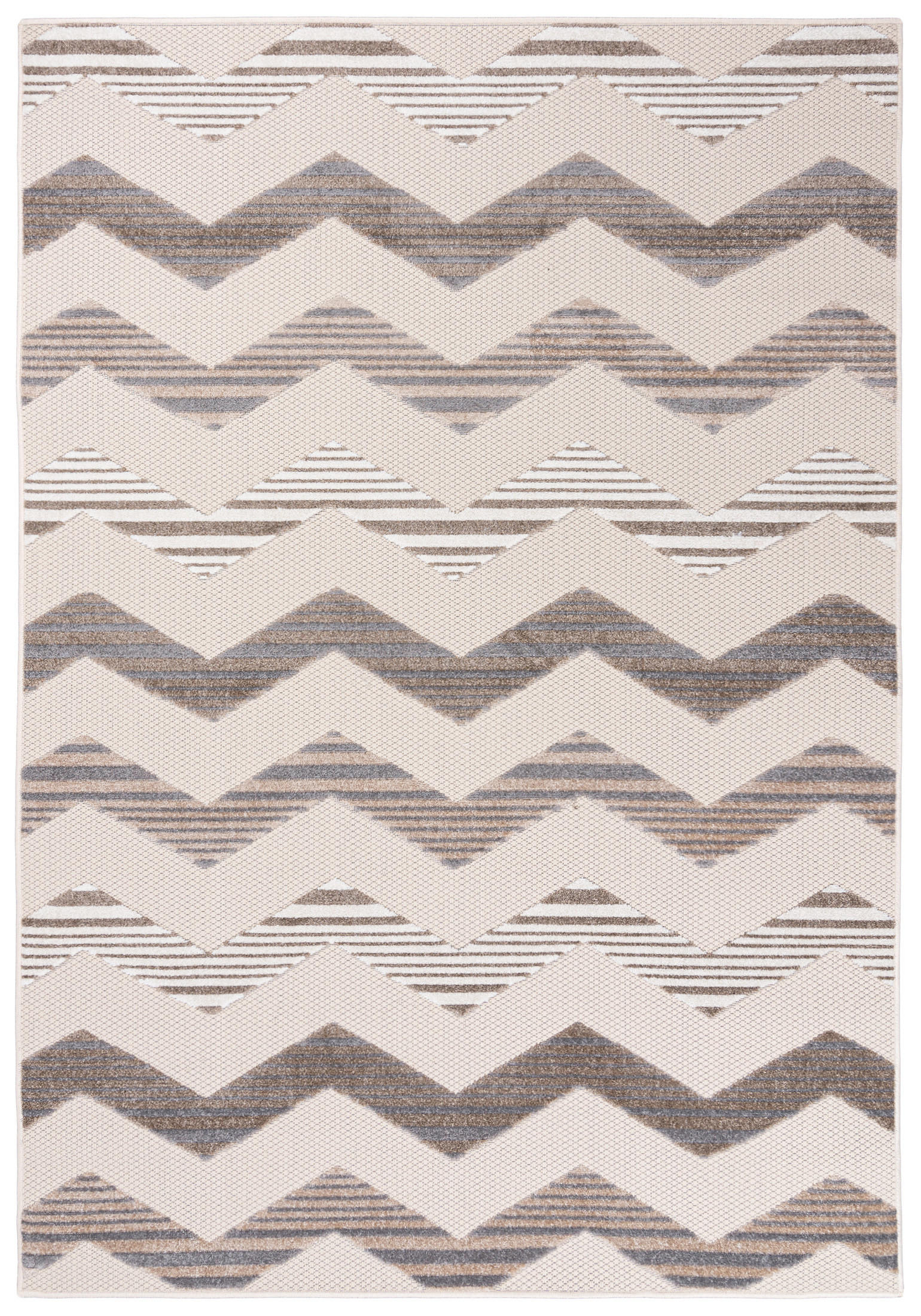 TEPPICH Outdoor Beige Bunte Chevron Geometrisch Kurzflor Rechteckig - 80x150 cm - Braun, Textil (80/150cm) - Mazovia