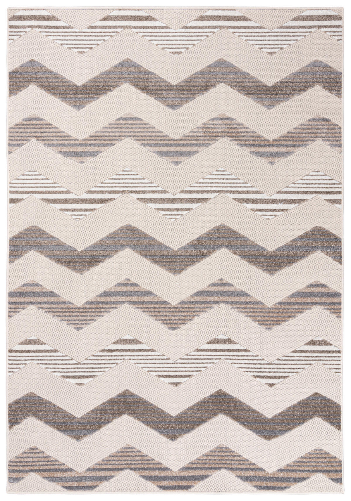 TEPPICH Outdoor Beige Bunte Chevron Geometrisch Kurzflor Rechteckig - 80x150 cm - Braun, Textil (80/150cm) - Mazovia