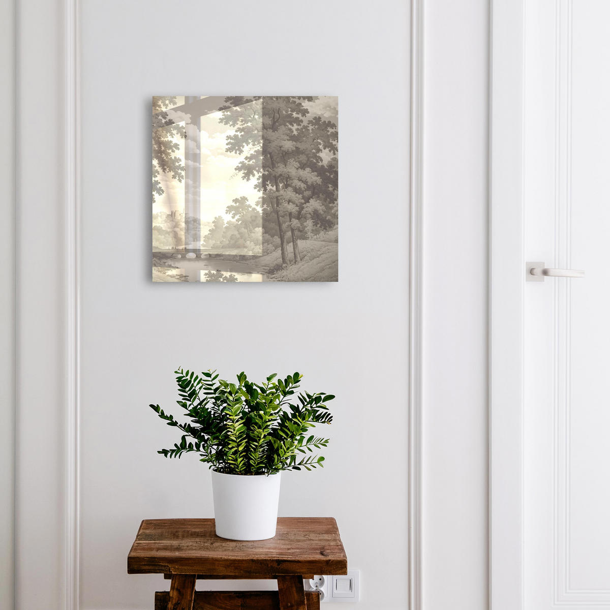 SCHLÜSSELBOX Weiß 30x30 cm – Türöffnung nach rechts - Eine friedliche Landschaft - Grau, Metall (30/30/5cm) - TULUP