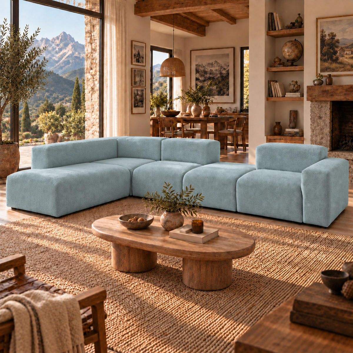 5-SITZER modulares Ecksofa HEAVEN SET 5 Links, Breite 380 cm Webstoff Blaugrau - Blaugrau/Schwarz, Holz/Kunststoff (380/245cm) - Muffo