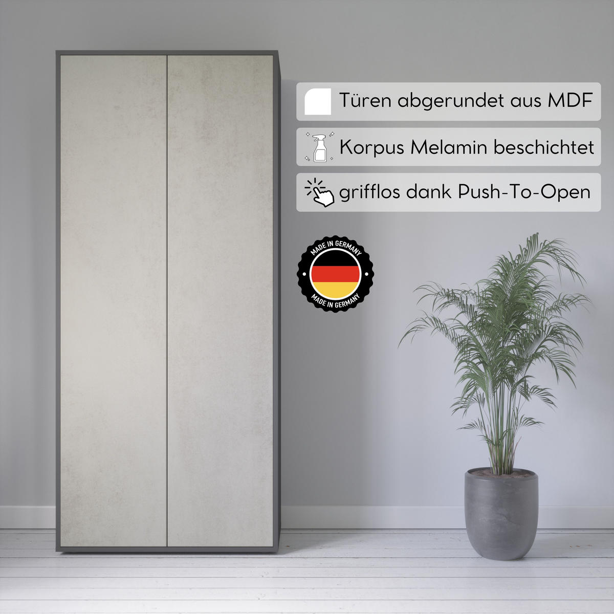 AKTENSCHRANK Amira T00 Beton Oxid 180/80/40 cm - Hellgrau, Holzwerkstoff (80/180/40cm) - SIMPLYFURN