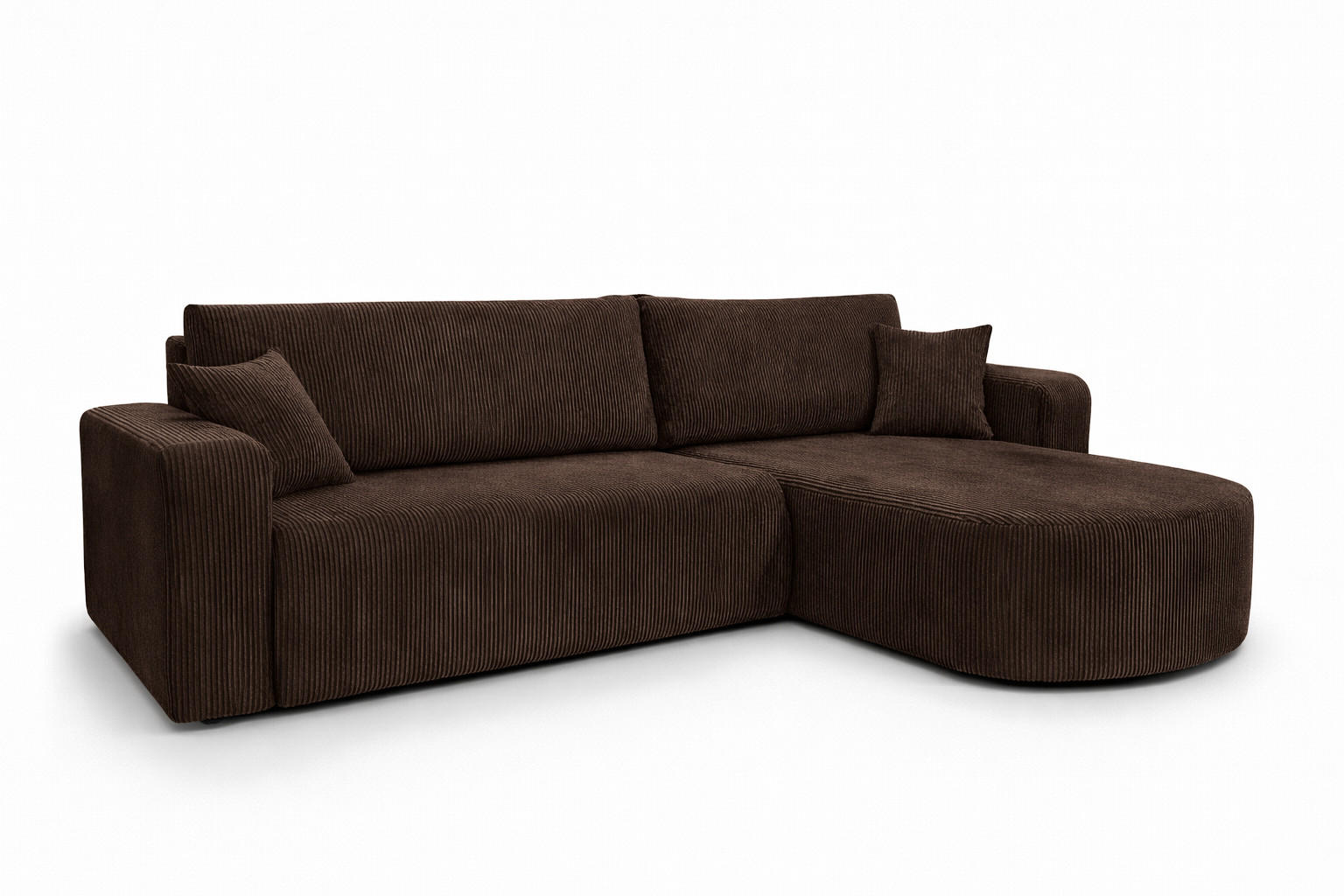 ECKSOFA Mit Schlaffunktion, Cordstoff Poso, Braun, Rechts, ROUND ONE XL - Braun, Holz (271/175cm) - Kaiser Möbel