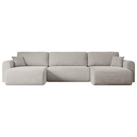 WOHNLANDSCHAFT mit Schlaffunktion und Bettkasten ORRO-U - 362x145x83 cm Hellbraun Velours - Hellbraun/Schwarz, Holzwerkstoff/Kunststoff (362/83/145cm) - ALTDECOR