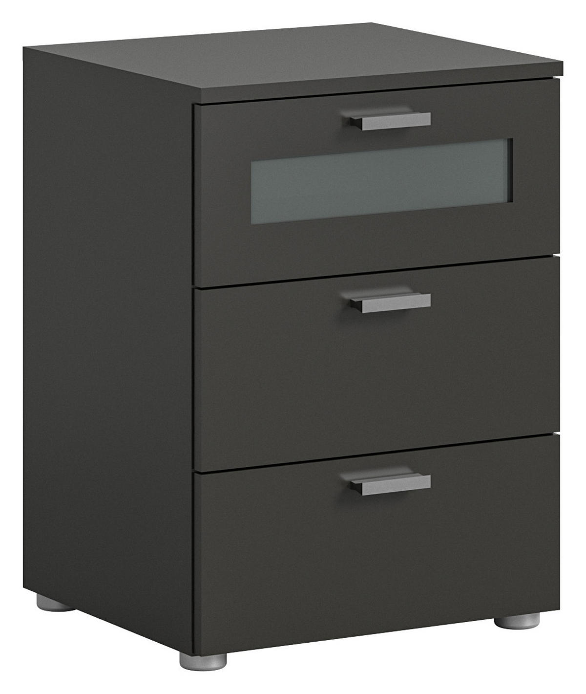 NACHTTISCH grau Komforthöhe 60 cm, 3x Schubkasten mit Vollauszug - Silberfarben/Grau, Glas/Holzwerkstoff (45/60/40cm) - Inn.Furn