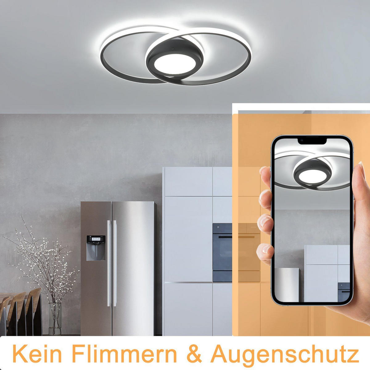 LED-DECKENLEUCHTE Einäugig 47.4/33.2/4 cm - Schwarz, Metall (47.4/33.2/4cm) - Nettlife