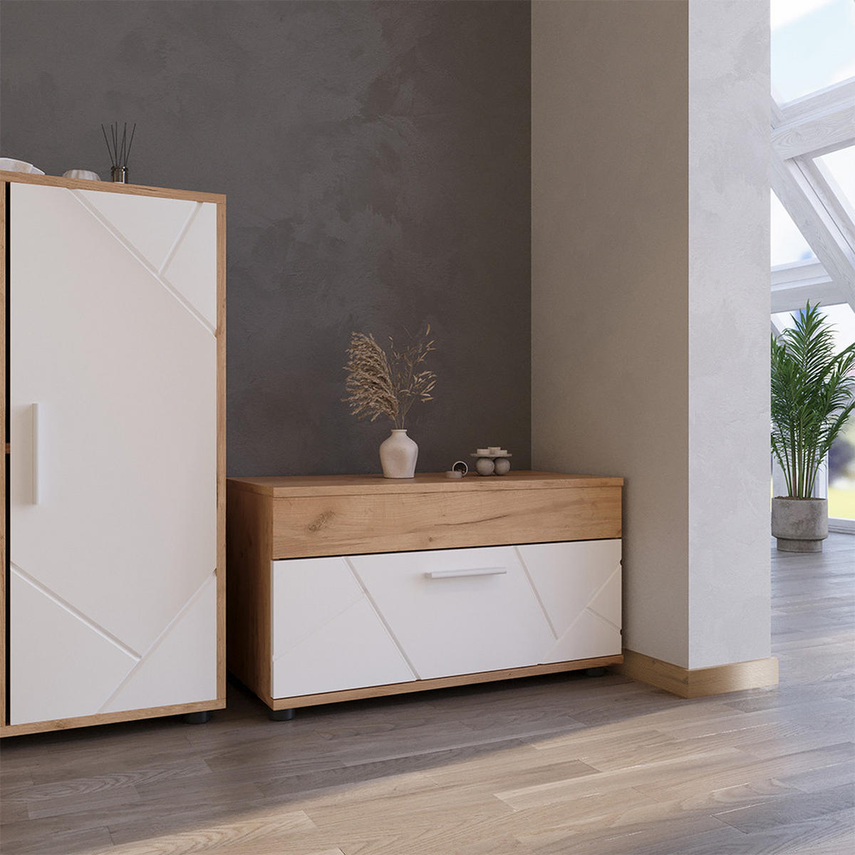 POLICE NA KNIHY Berno Zlatá síla dub/bílá - bílá/medově dubová, kompozitní dřevo (70.8/38.9/35.3cm) - Vicco