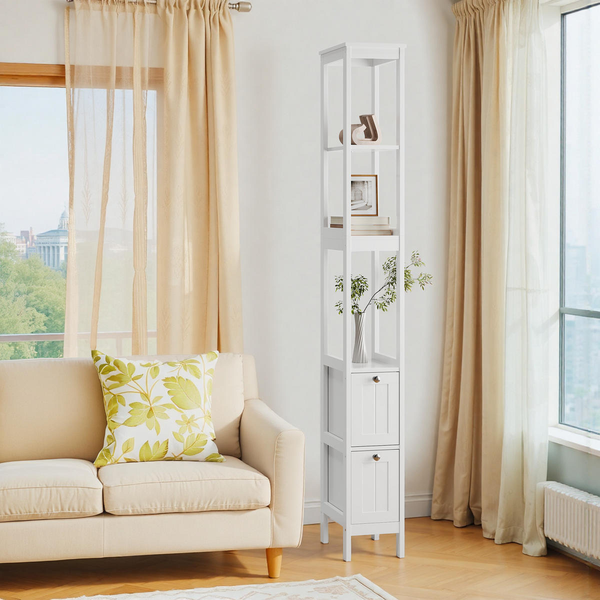 HOCHSCHRANK mit 2 Schubladen und 3 offenen Fächern, 20/30/160 cm, Weiß - Weiß, Holzwerkstoff (20/160/30cm) - Redom