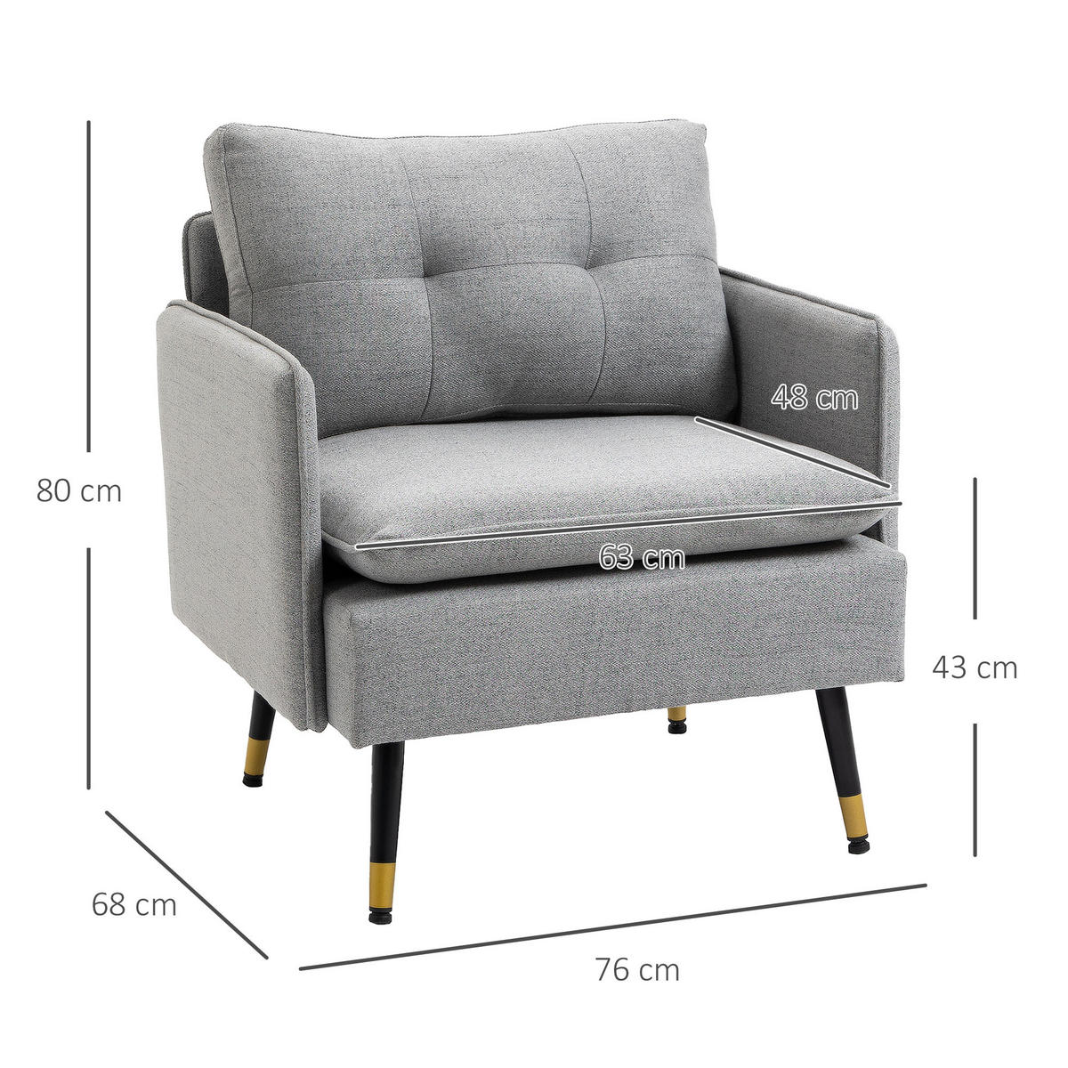 EINZELSESSEL Polstersessel Akzentstuhl mit Leinenoptik, Kissen, bis 120 kg Grau - Grau, Textil (68/80/76cm) - HOMCOM