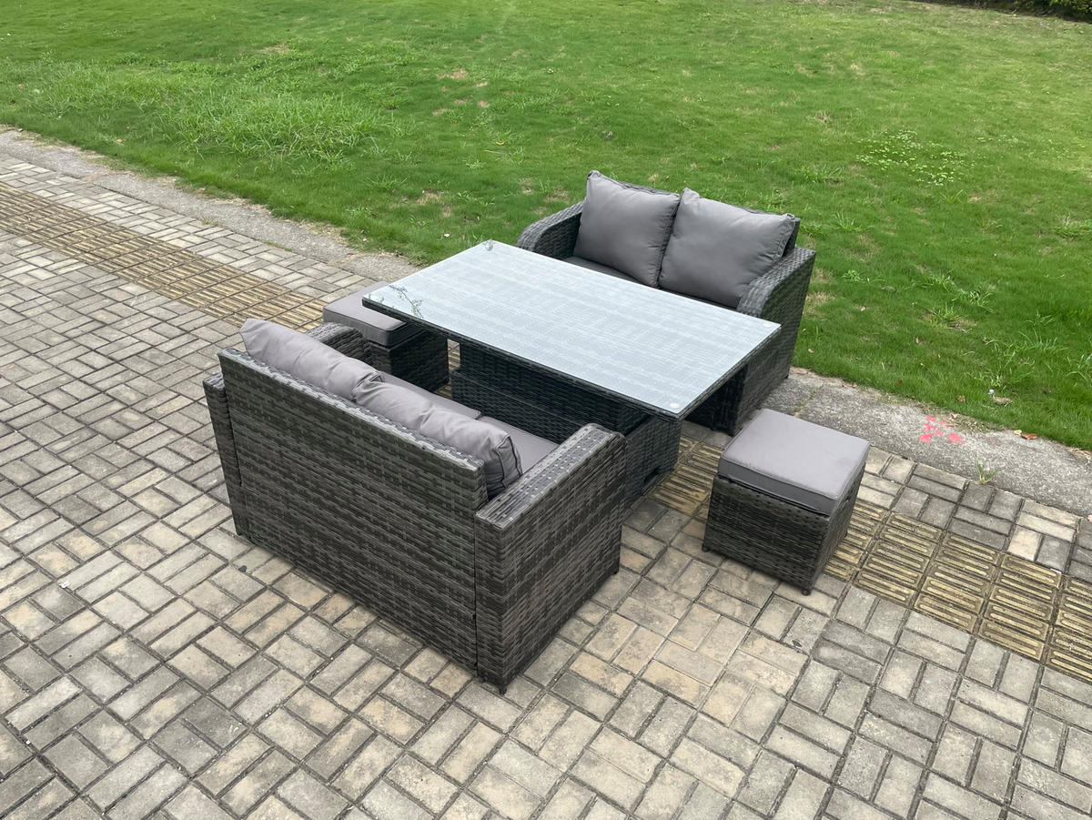 GARTENMÖBELSET Polyrattan 6-Sitzer - Dunkelgrau, Metall - Fimous