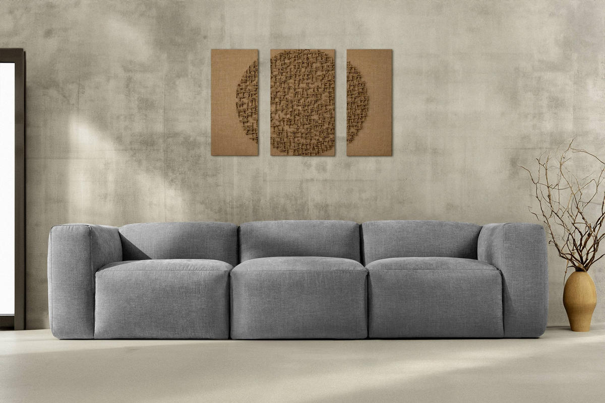 3-SITZER-MODULSOFA BUFFO mit extrem weicher und bequemer Sitzfläche, Gewebestoff, hell aschfahl - Hellgrau/Grau, Textil (290/73/96cm) - KONSIMO®