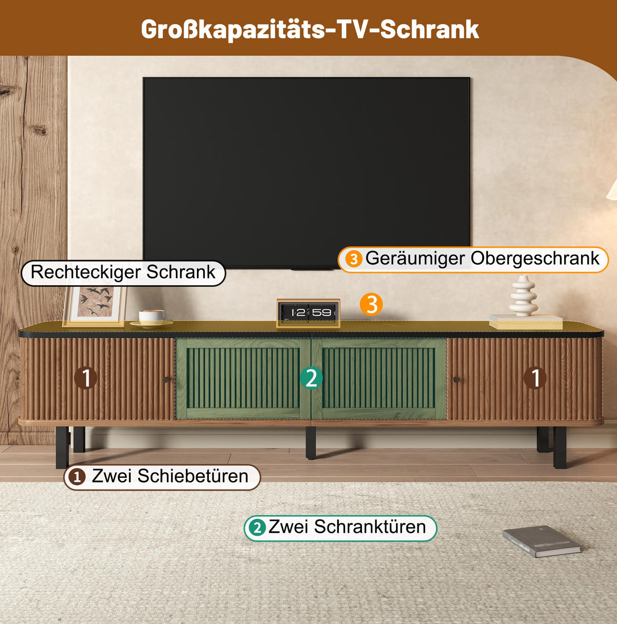 TV-LOWBOARD 190/35/45 cm mit Schiebetüren, Gittereinsatz und viel Stauraum, Eiche - Hellbraun, Holzwerkstoff (190/45/35cm) - Redom