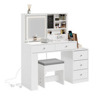 SCHMINKTISCH mit Spiegel (3 einstellbaren Lichtfarben) und Hocker 120x40x127cm - Weiß, Holzwerkstoff (120/127/40cm) - SoBuy