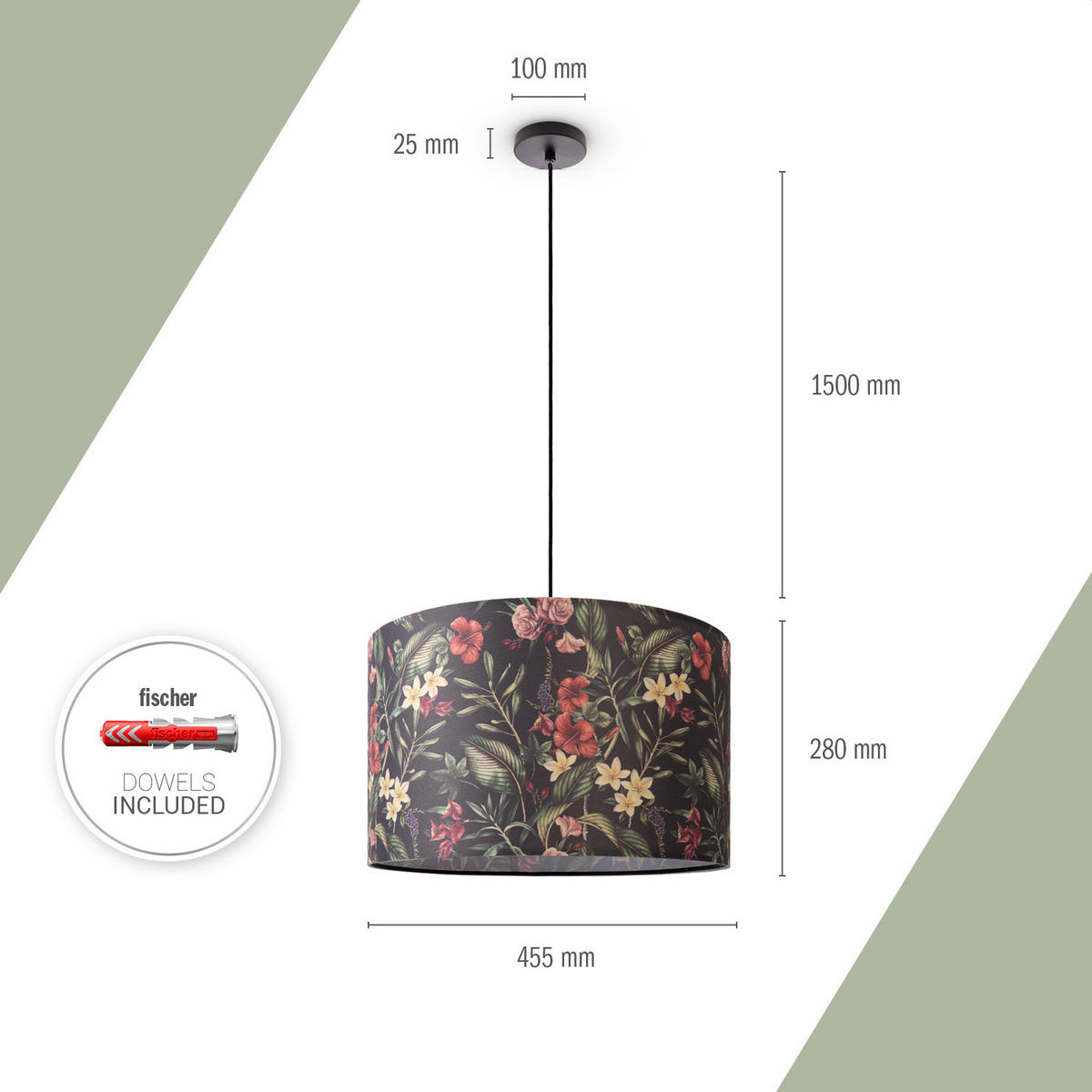 PENDELLEUCHTE Hugo Pd1 Flo 004 - Multicolor/Schwarz, Metall (45.5/45.5/27cm) - Paco Home