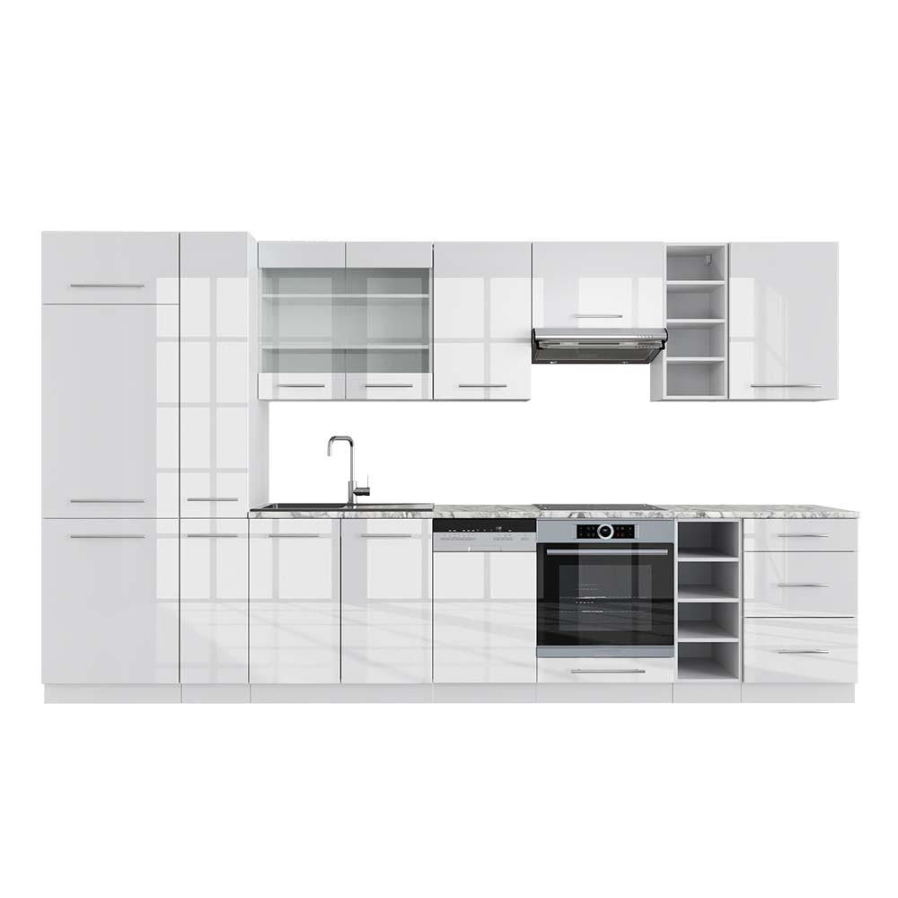 KUHINJSKI BLOK Fame-Line Bijela Sjajna / Bijela 355 cm , RP Mramor - bijela/bijela visoki sjaj, drvni materijal (355/206.8/60cm) - Vicco