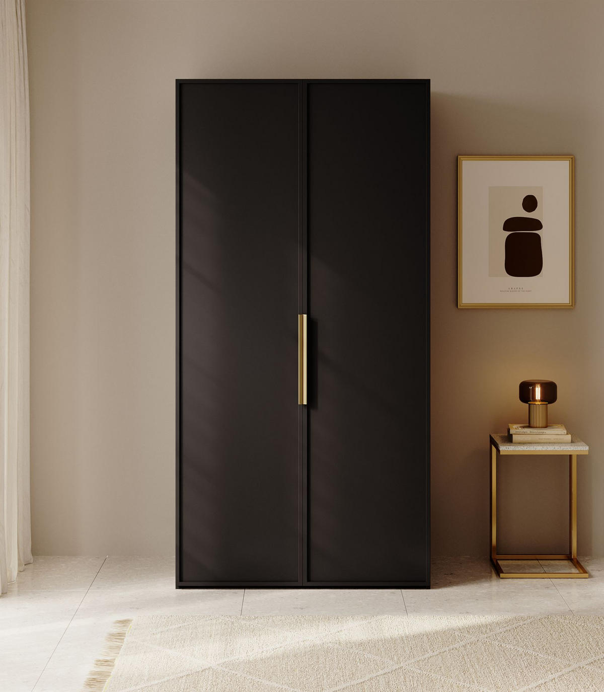 KLEIDERSCHRANK Frame Schwarz 100 cm - Goldfarben/Schwarz, Holzwerkstoff/Metall (100/200.5/57cm) - Selsey