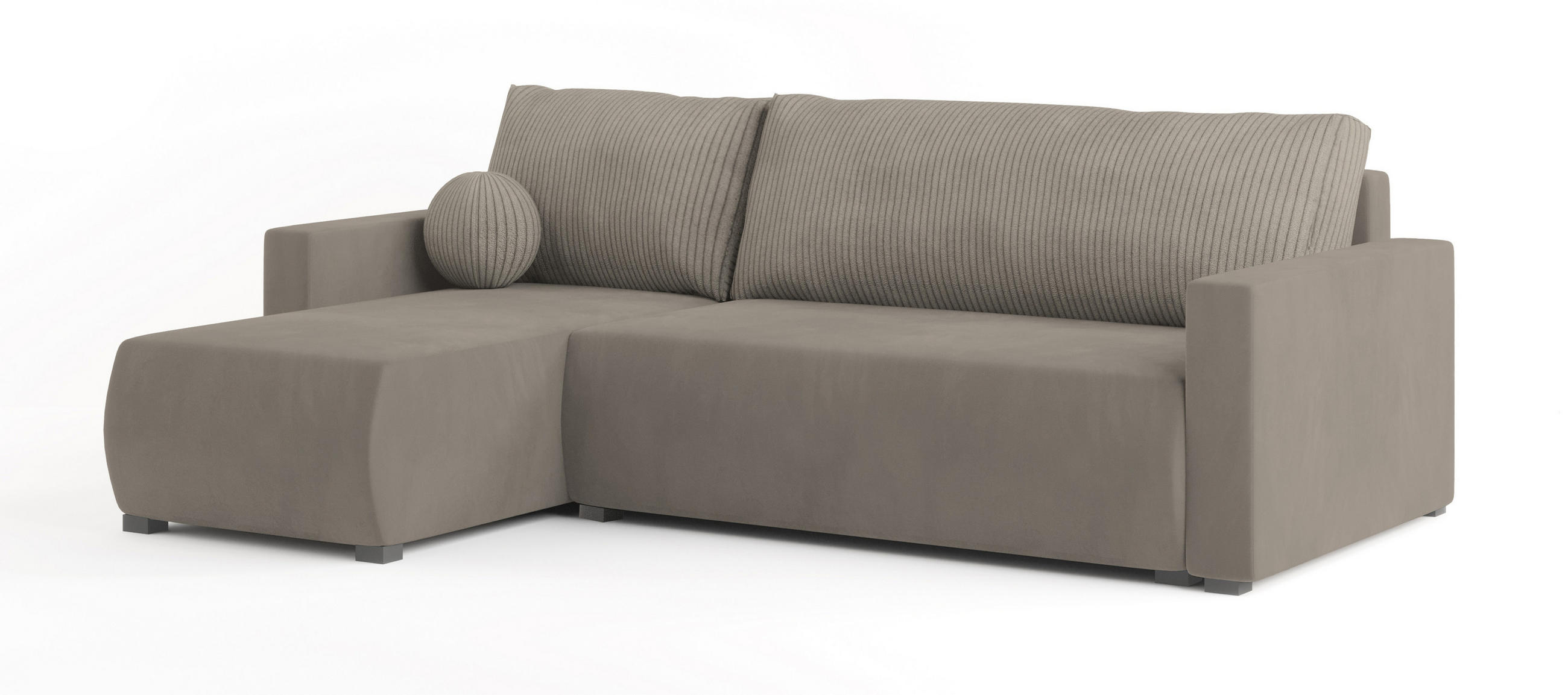 ECKSOFA SORGE Beige Plüsch-Stoff mit Schlaffunktion - Beige, Holz (220/143cm) - MASSENO
