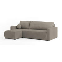 ECKSOFA SORGE Beige Plüsch-Stoff mit Schlaffunktion - Beige, Holz (220/143cm) - MASSENO