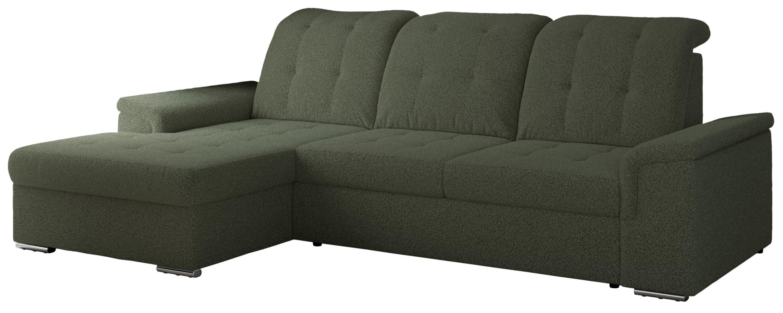 ECKSOFA MADRITO L - Grün Boucle - Links - Silberfarben/Grün, Textil/Metall (160/256cm)