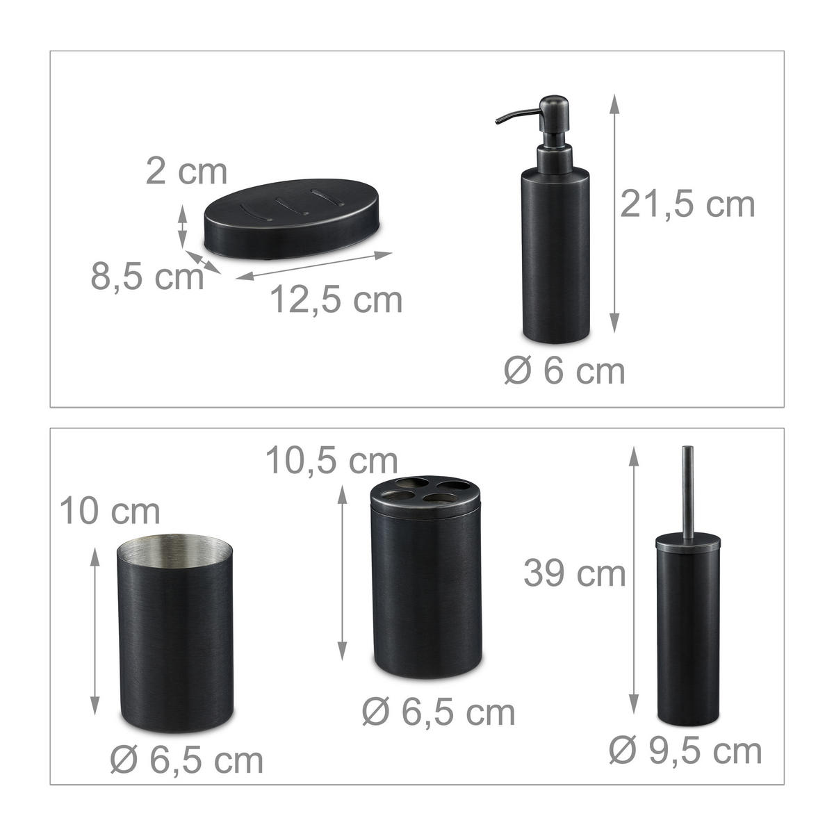 5-TLG.BADEZIMMER-SET - Anthrazit, Metall (9.5/39/9.5cm) - Relaxdays