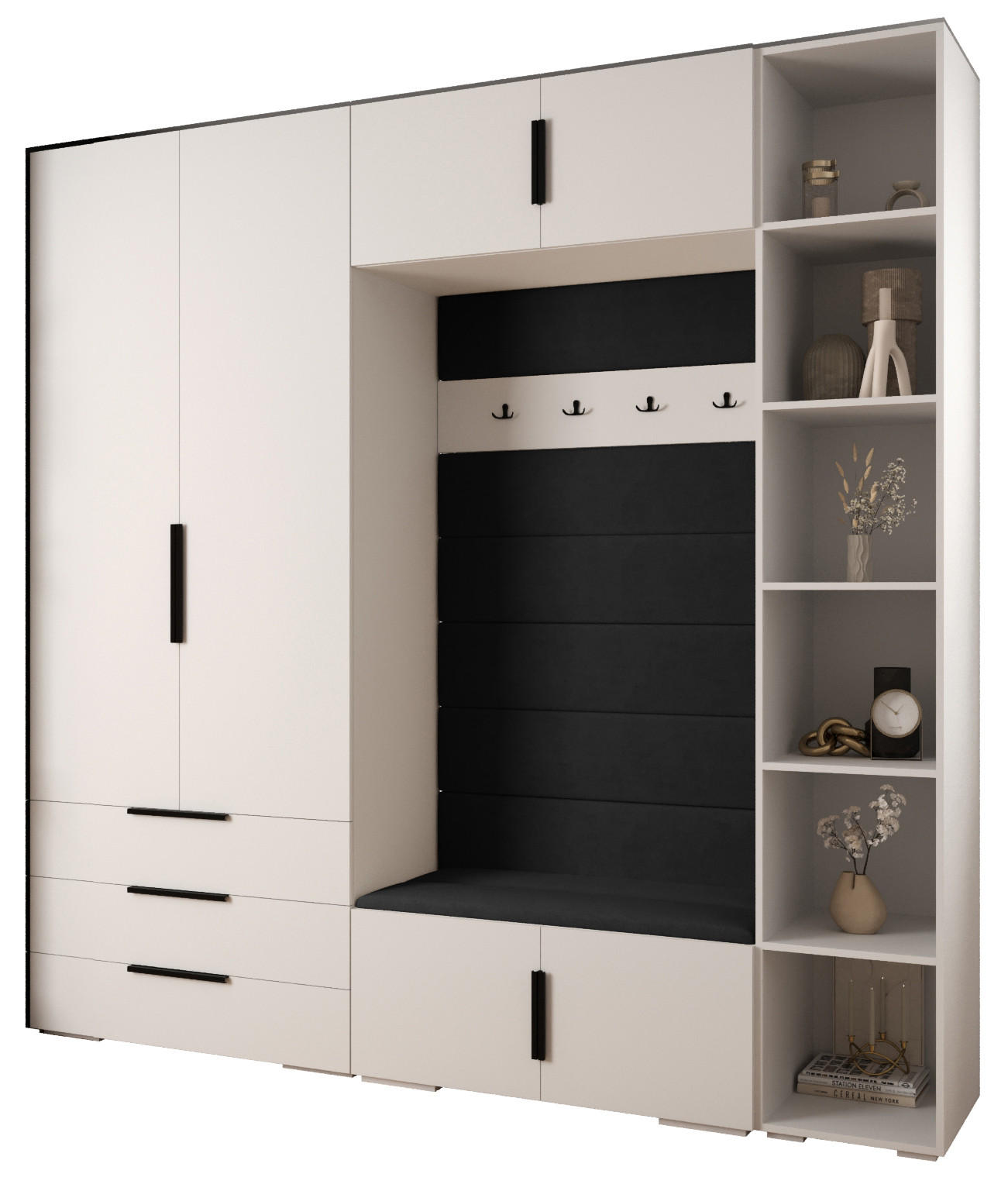 Abiks Möbel Garderoben-Set Weiß, Schwarz, Schwarz 240x236.7x47 cm
