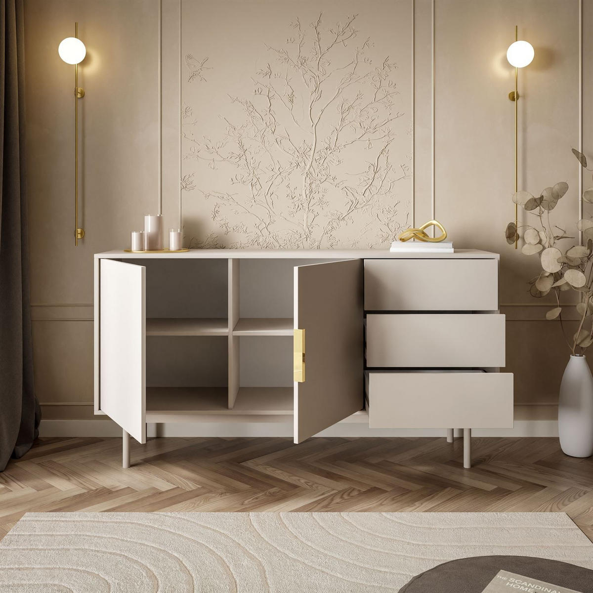 SIDEBOARD MIRACLE 2D3S mit Schubladen Kaschmir - Kaschmir, Holzwerkstoff (154/82/39cm) - Lookway