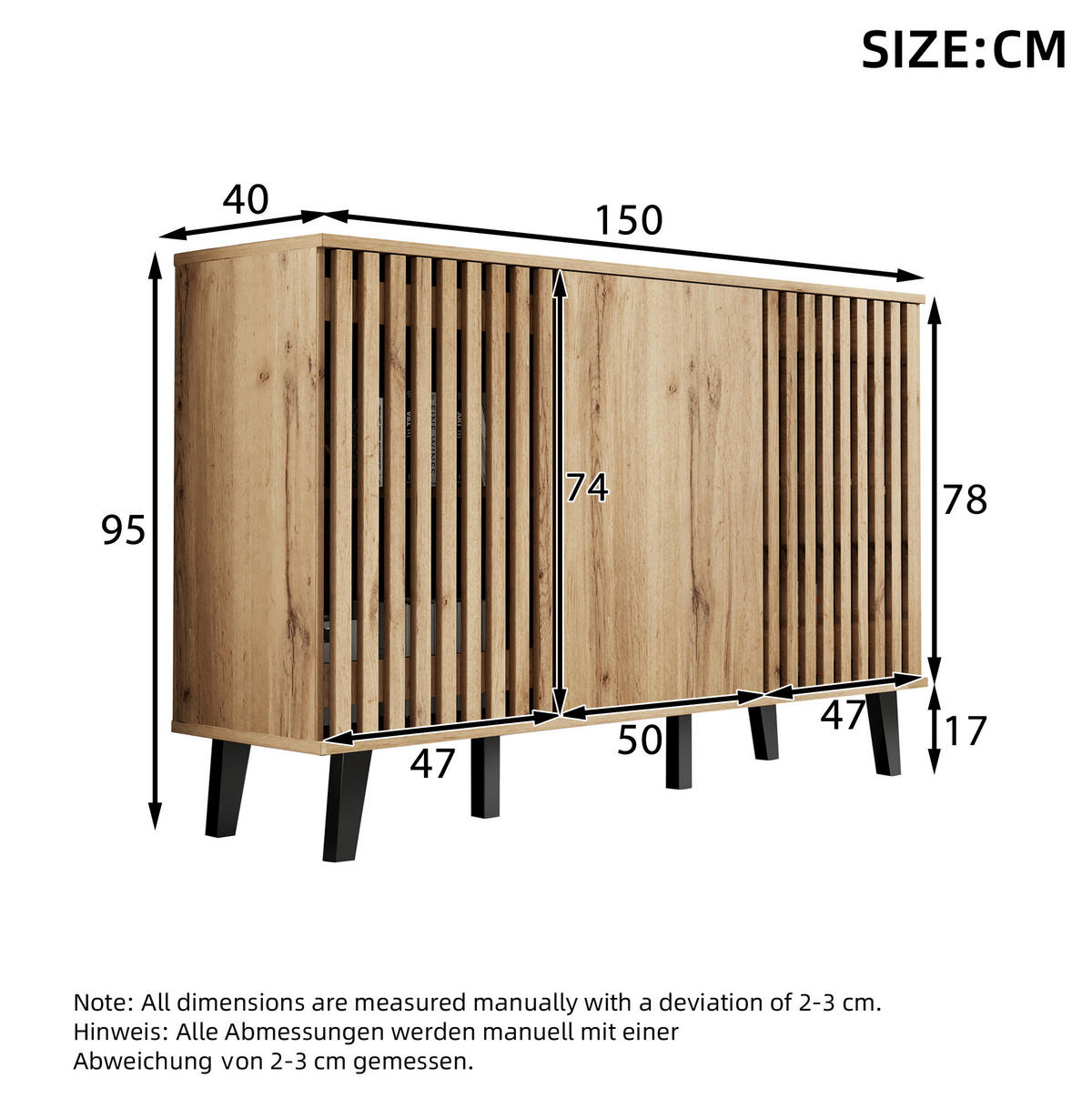 LOWBOARD TV-Schrank- und Sideboard-Set 180/40/55 und 150/40/95 cm aus Holzwerkstoff mit 14 Fächern Naturfarben - Hellbraun, Holzwerkstoff (180/55/40cm) - Modenvie
