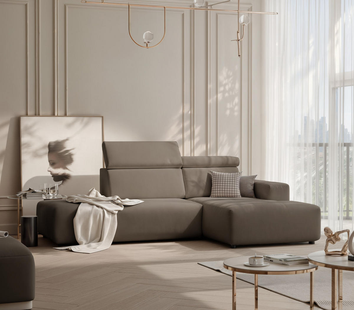 ECKSOFA RICO Rechts, Stoff Oliv - Olivgrün, Textil (260/186cm) - Idohome