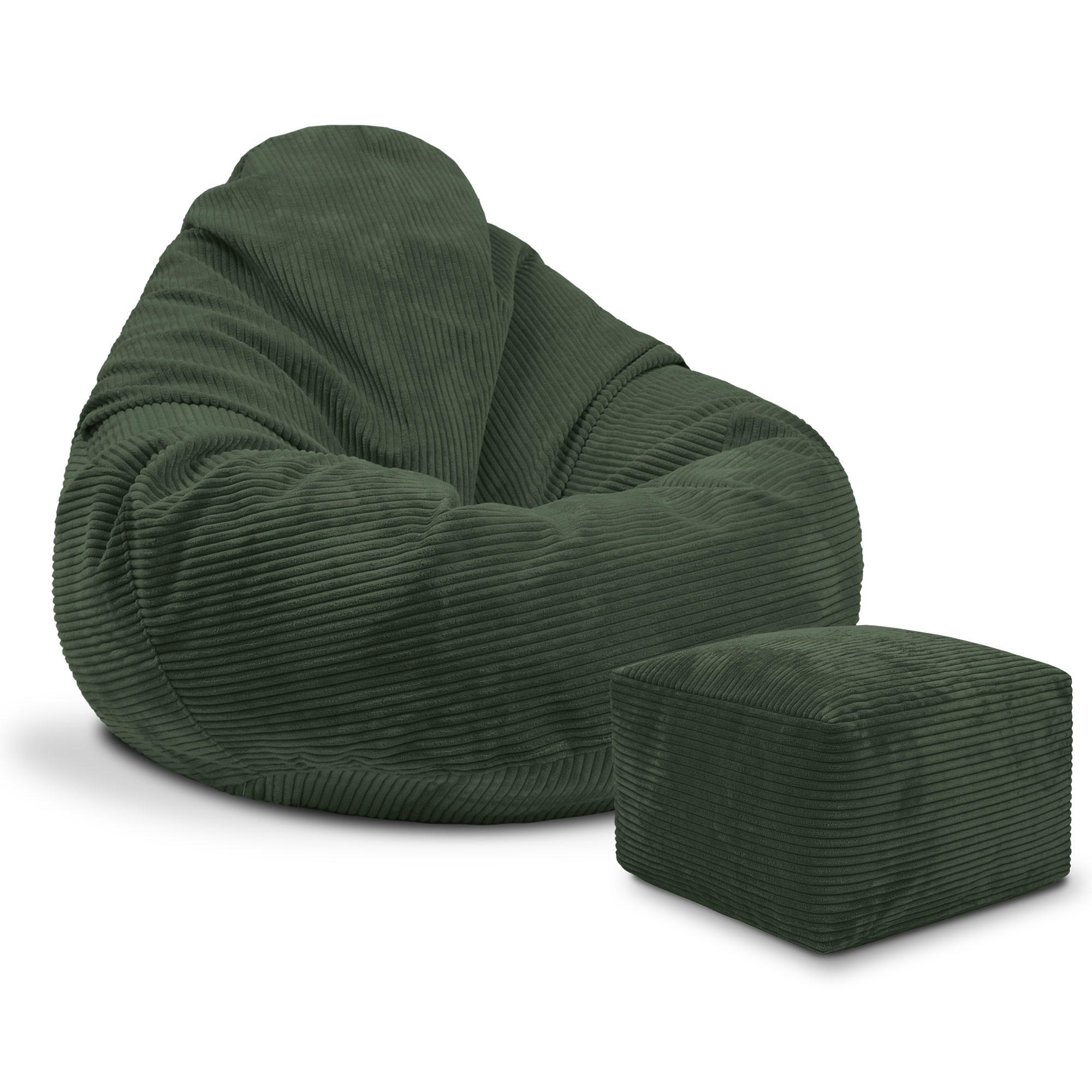 SITZSACK PARADISE MIT FUßSTÜTZE Kordsamt 2-tlg Forest Symphony M - Waldgrün/Grün, Textil (90/100/90cm) - Dreamroots