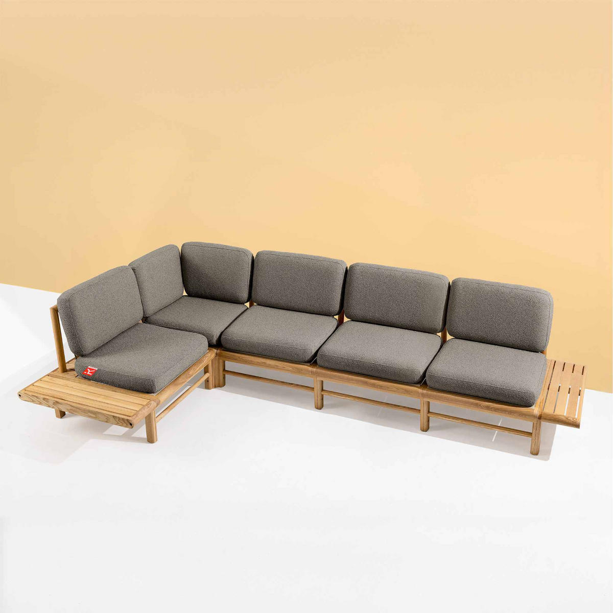 LOUNGESOFA ATREDA links - Grau, Holz/Textil (245/74/245cm) - KONSIMO®