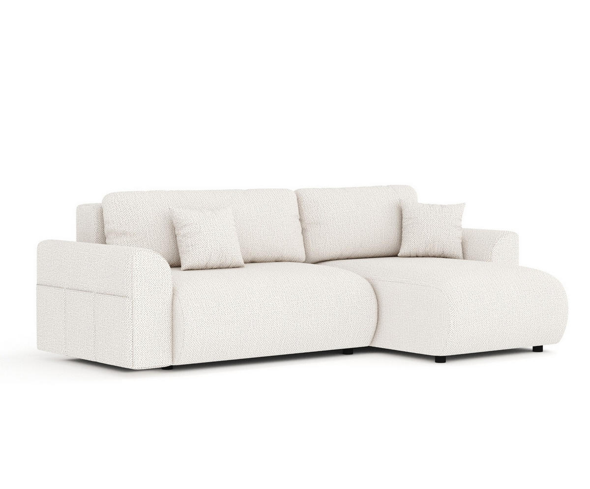 ECKSOFA MIT SCHLAFFUNKTION Bodega Creme Chenille - Creme/Schwarz, Holz/Holzwerkstoff (235/138cm) - Maison de Reve