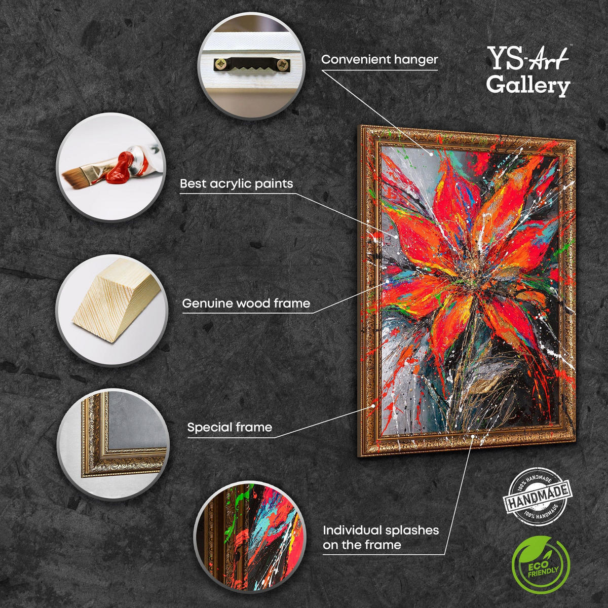 GEMÄLDE Kraft der Blüte Schattenfugenrahmen Gold 120x80 cm - Goldfarben, Holz (120/80cm) - YS-art gallery