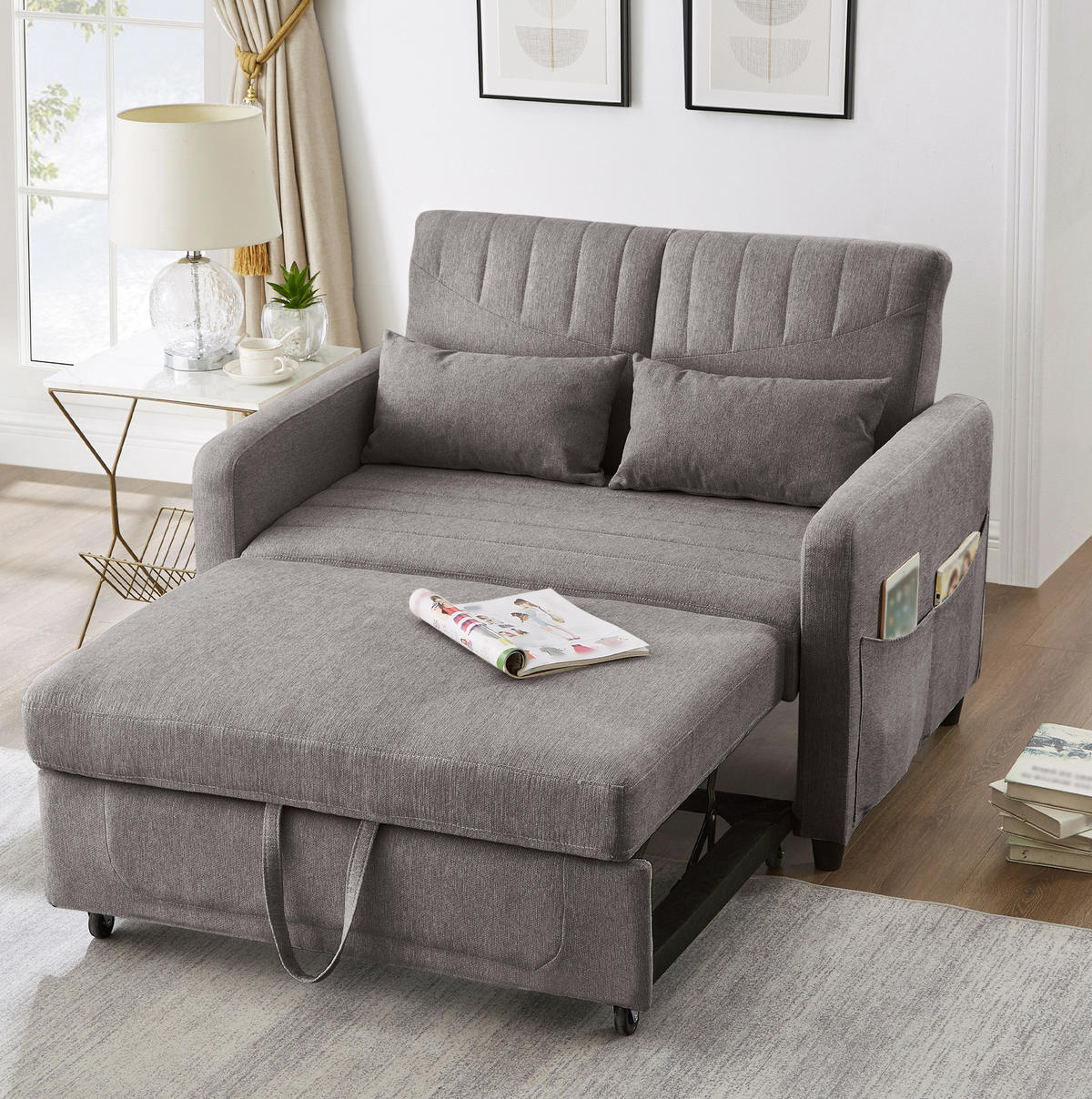 SOFABETT mit Schlaffunktion 166x95 cm Baumwoll-Leinen Grau - Grau, Metall (77/82.5/114cm) - Meubliv