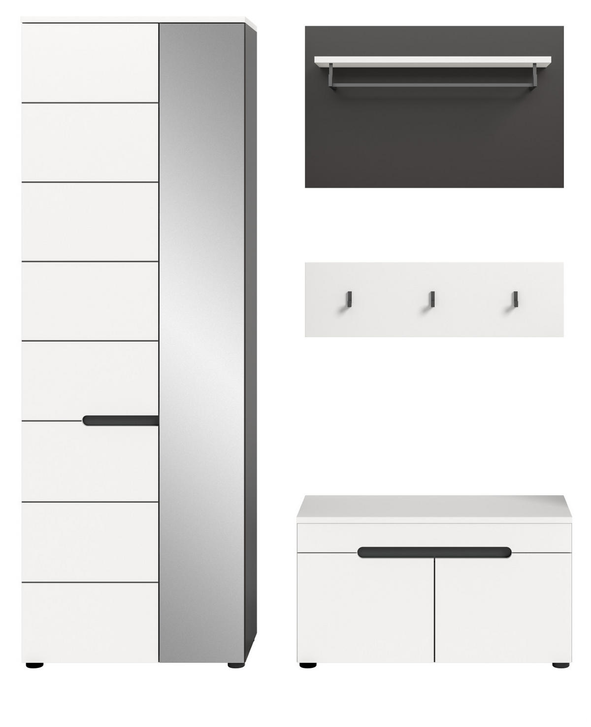 GARDEROBEN-SET 4-teilig in weiß, grau 160 cm, Garderobenkombination mit Soft-Close, Cooper - Schwarz/Weiß, Glas/Holzwerkstoff (160/190/37cm) - Inn.Furn