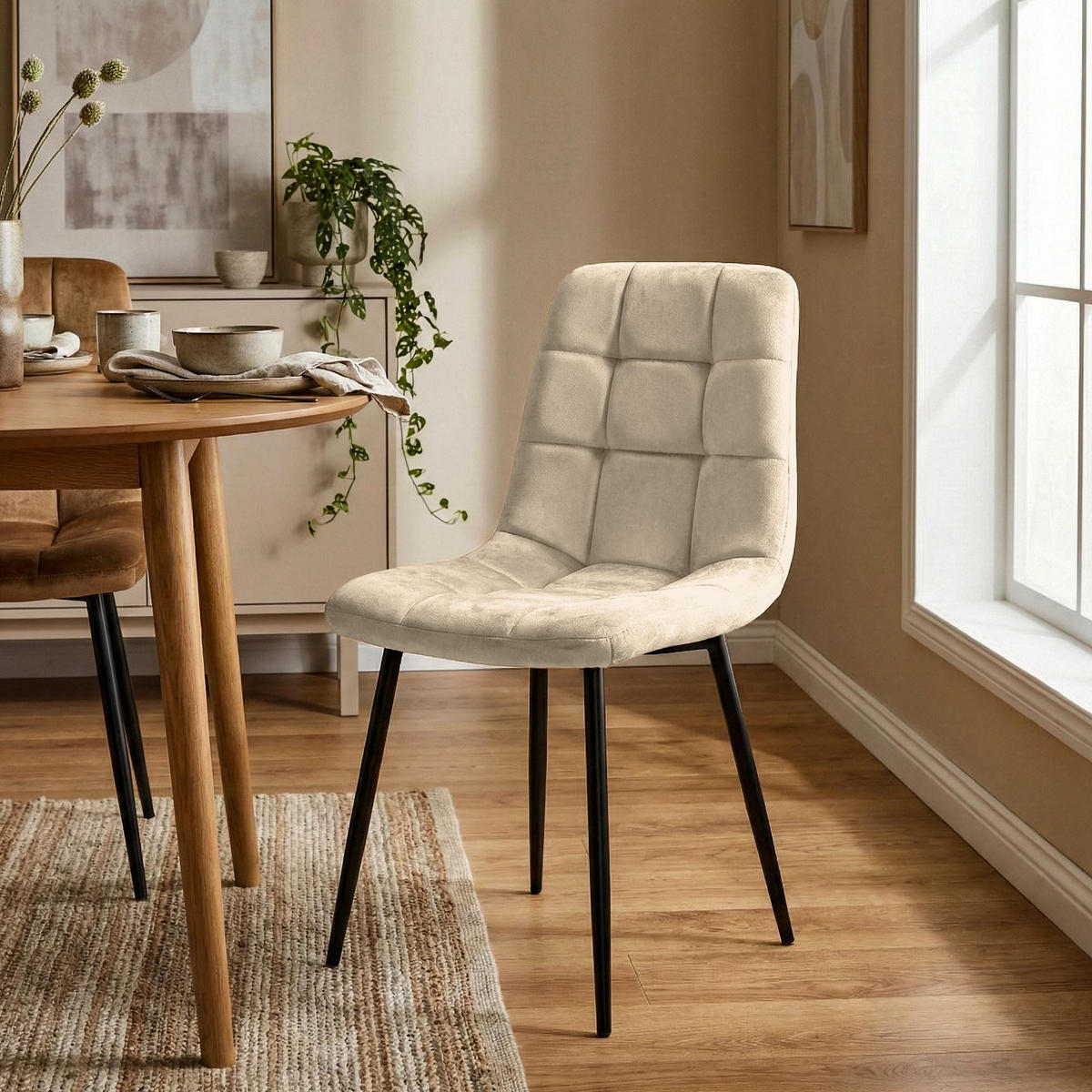 STUHL Samt Cremeweiß - Creme/Schwarz, Textil/Metall (45/84/55cm) - CLP