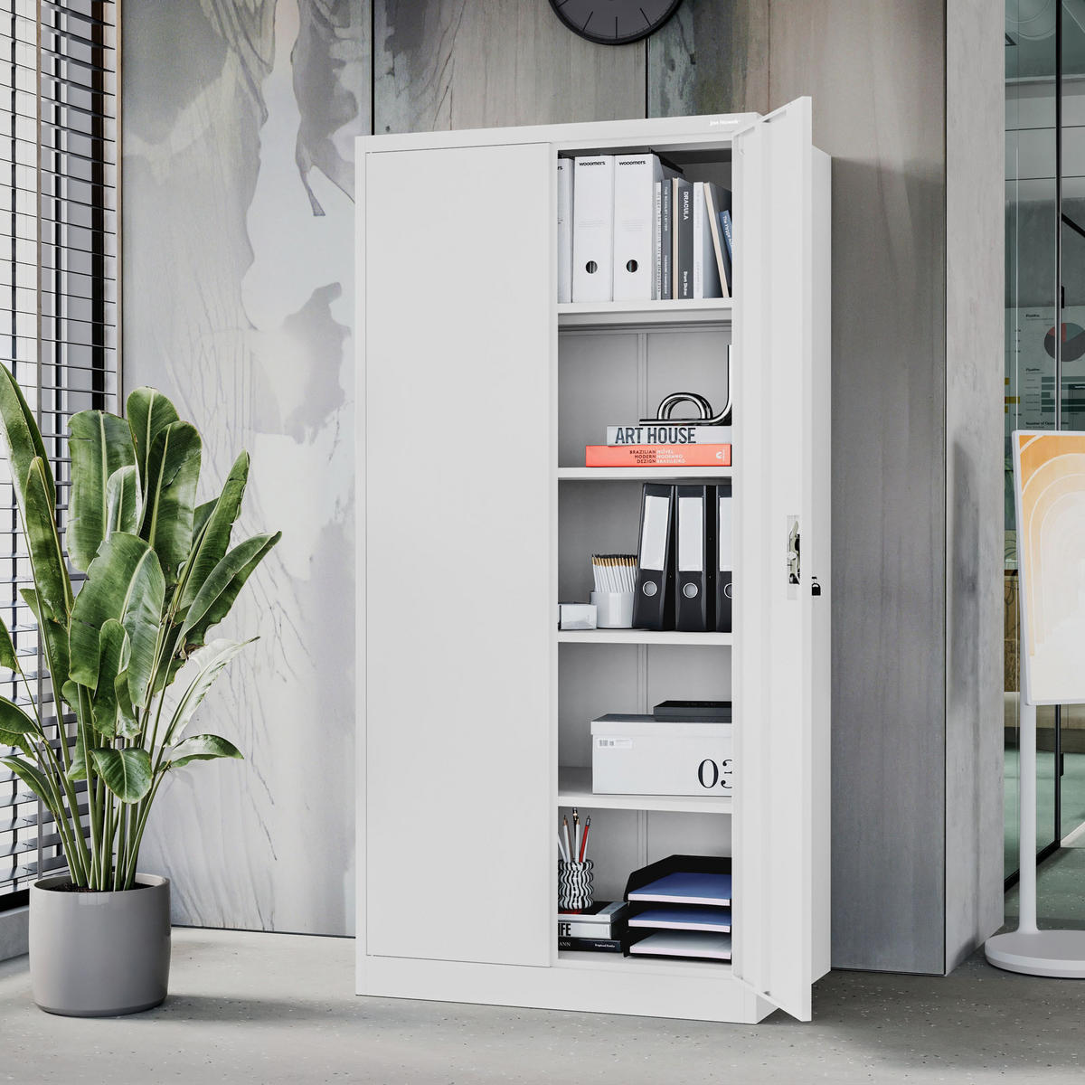 METALLSCHRANK für Büro und Werkstatt JAN D600 - Weiß, Metall (90/185/60cm) - Jan Nowak