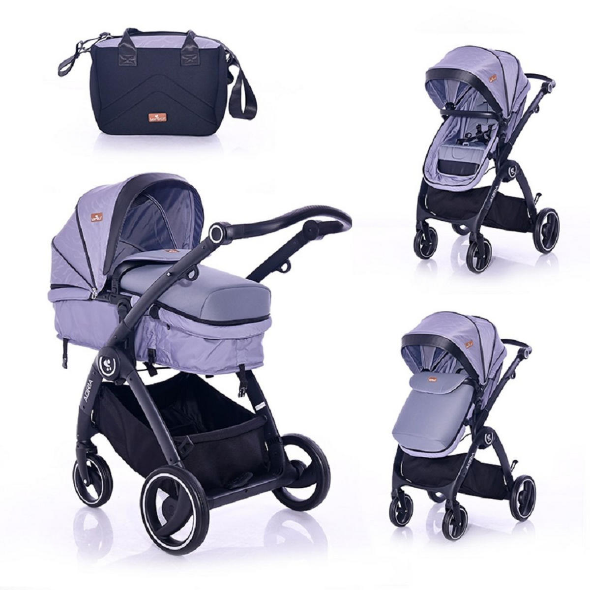 KOMBIKINDERWAGEN 2 in 1 Adria grau Alu-Rahmen Sitzeinheit umbaubar Fußsack - Grau, Metall (82/60/110cm) - Lorelli