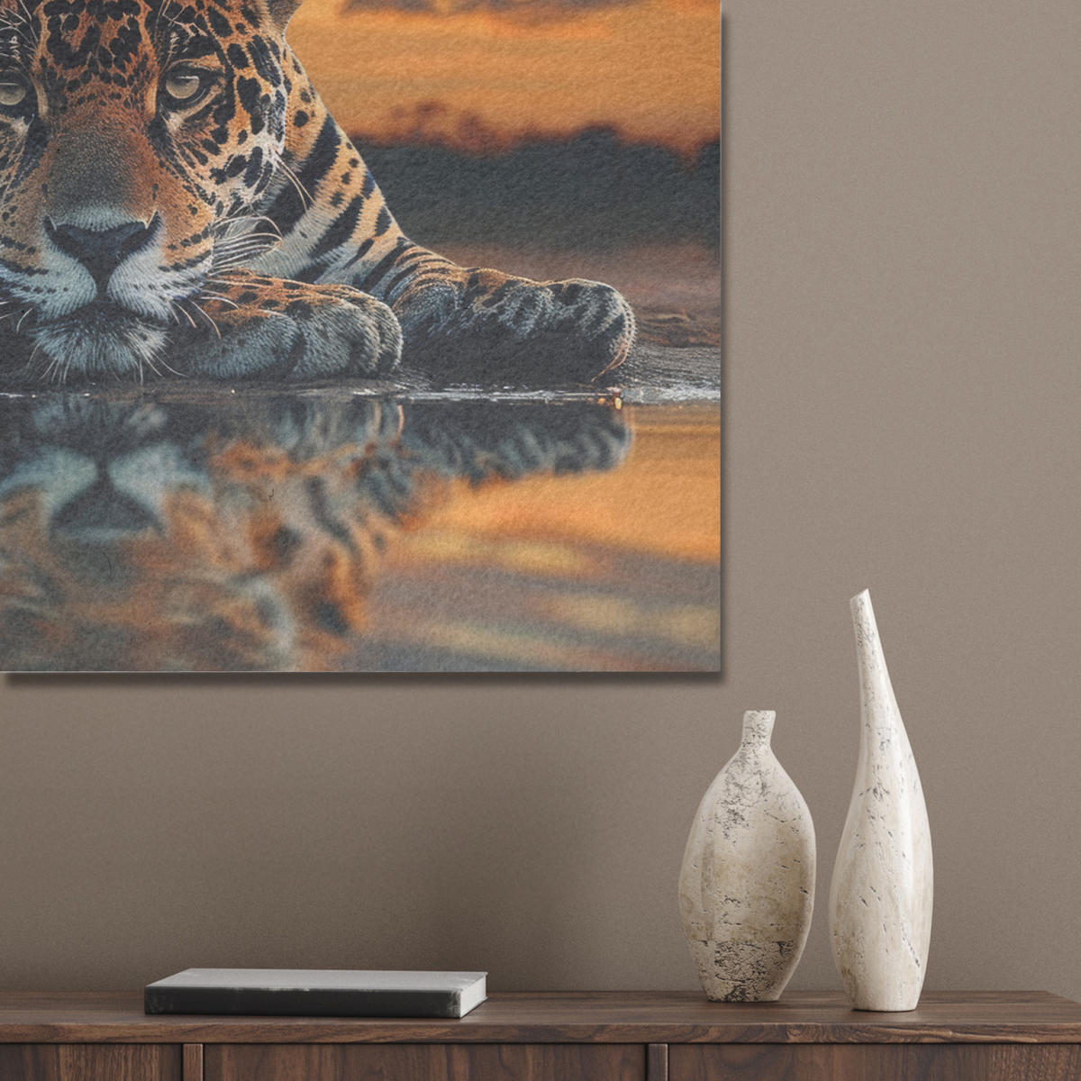 AKUSTIKBILD Natur - Leopard - Tier - Sonnenuntergang - Modern Akustikpaneele 90x60 cm - Orange, Kunststoff (90/60/0.9cm) - MuchoWow