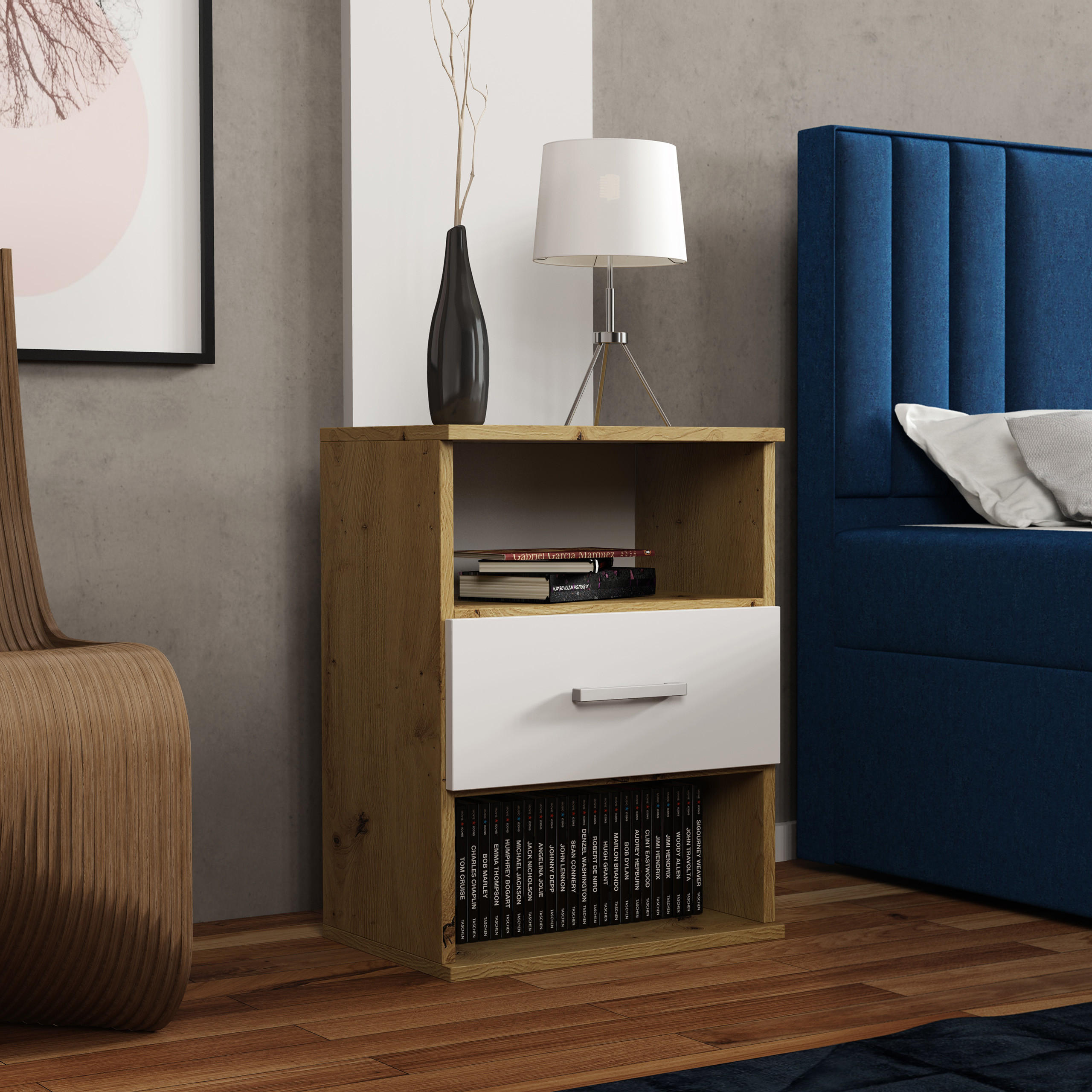 NACHTTISCH NOCTA 48/65,5/35 cm Weiß - Eiche Artisan/Weiß, Holzwerkstoff (48/65.5/35cm) - MASSENO