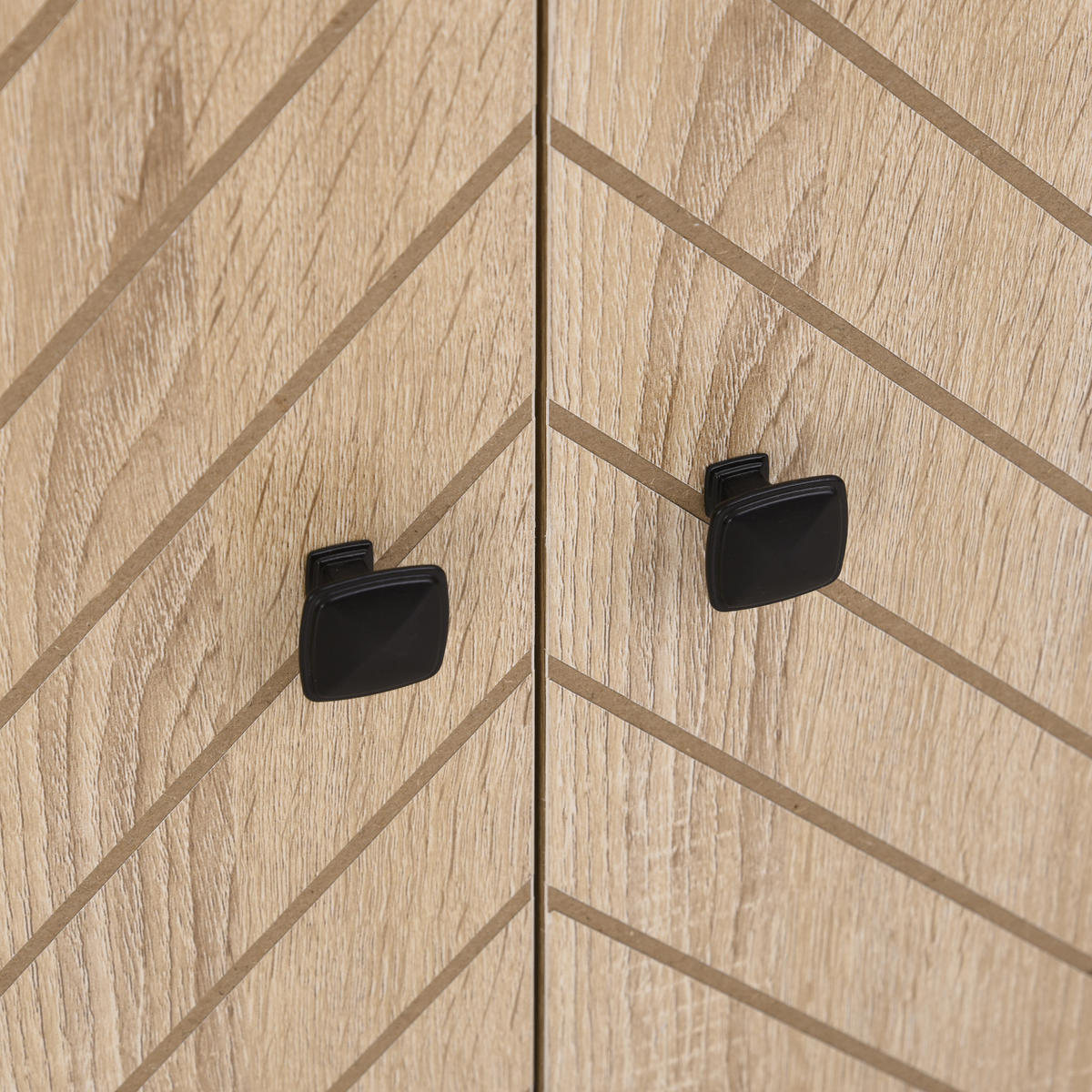 SIDEBOARD DE-10987 Chevron-Muster Holz/Schwarz - Naturfarben, Holzwerkstoff (80/80/29cm) - ComfortXL