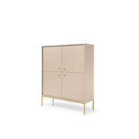 HIGHBOARD Molly Beige, Goldene Beine, Hochkommode - Beige/Goldfarben, Holzwerkstoff/Metall (104/125/39cm) - Bettso