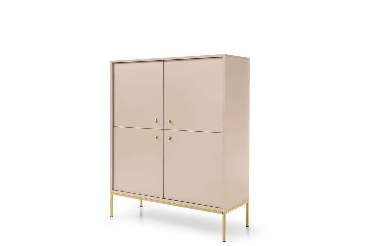 HIGHBOARD Molly Beige, Goldene Beine, Hochkommode - Beige/Goldfarben, Holzwerkstoff/Metall (104/125/39cm) - Bettso