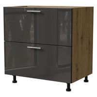 SCHUBALADENUNTERSCHRANK Essen D2A/90/1A Graphit Hochglanz / Eiche Artisan Matt 90 / 50 / 82cm - Graphitfarben/Eiche Artisan, Holz/Holzwerkstoff (90/82/50cm) - Feldmann-Wohnen