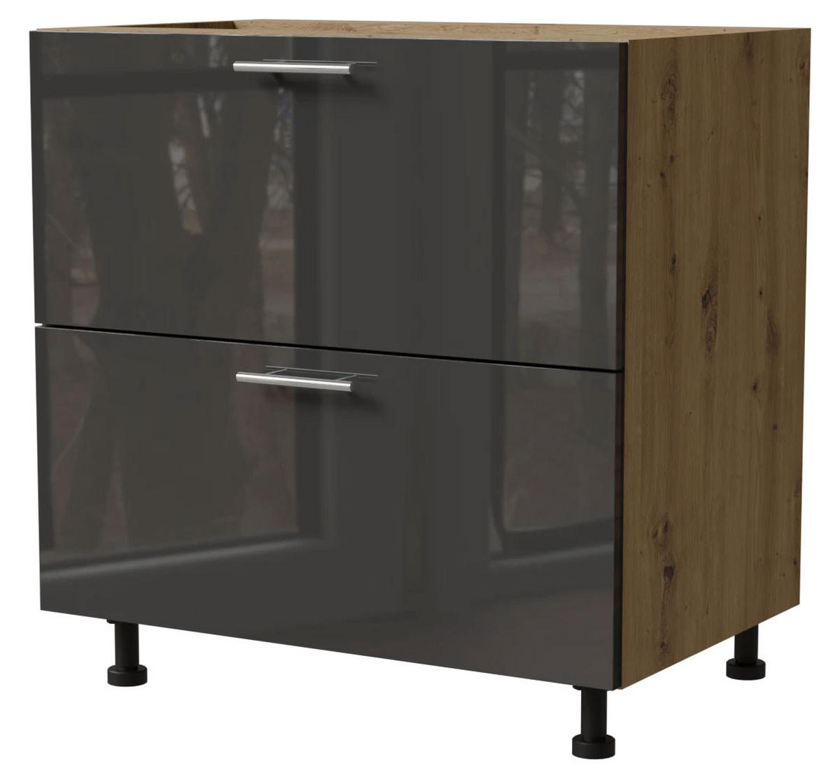 SCHUBALADENUNTERSCHRANK Essen D2A/90/1A Graphit Hochglanz / Eiche Artisan Matt 90 / 50 / 82cm - Graphitfarben/Eiche Artisan, Holz/Holzwerkstoff (90/82/50cm) - Feldmann-Wohnen