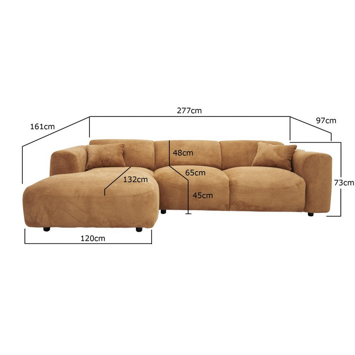 ECKSOFA POP mit Longchair, Terracotta - Terracotta, Textil (161/277cm) - Weber Industries
