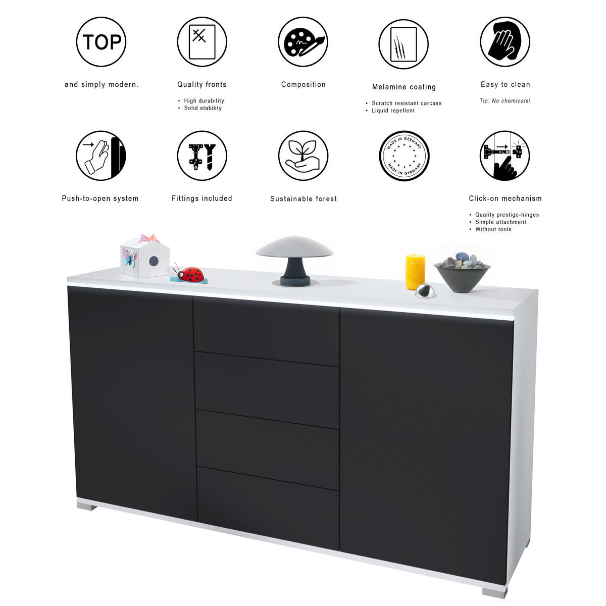 SIDEBOARD Faro Eiche Evoke - Eiche San Remo, Holzwerkstoff (138.5/75.5/35cm) - Vladon